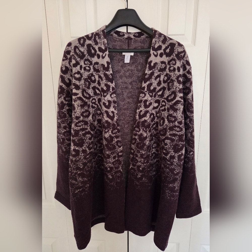 Chico's Wool Leopard Print Cardigan in Brown and Gray
